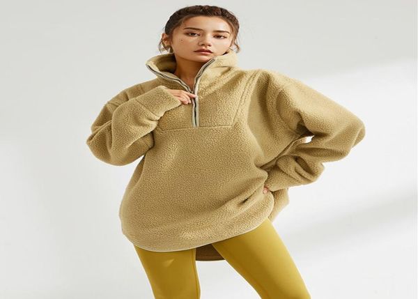

ll women039s lamb autumn hoodies sweatshirt yoga suit jacket ladies sport coat half zipper pullover thick loose long style wi2801964