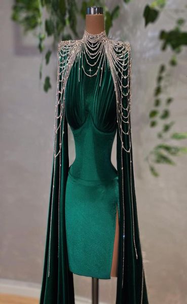 

2022 fashion short prom dresses side split beading tassels luxury evening dress women formal wear velour party gowns1657581, Black