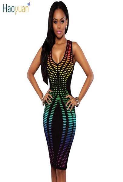 

haoyuan 2018 women summer dress robe bodycon party dresses plus size sleeveless sundress pencil casual polka dot dress9662208, Black;gray