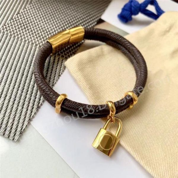 

fashion classic round brown pu leather bracelet with metal lock head in gift retail box stock sl052653730, Golden;silver