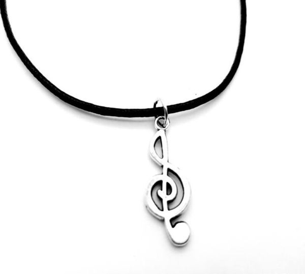 

npcsmall antique silver note strings necklace music symbol theme pendant element leather rope amulet lucky mother men039s fami3232268, Black