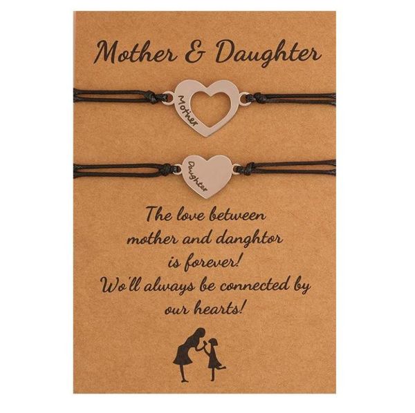 

print mother daughter letter stainless steel bracelet leather rope chain heart charm bracelets for women mother039s day gift7173215, Golden;silver