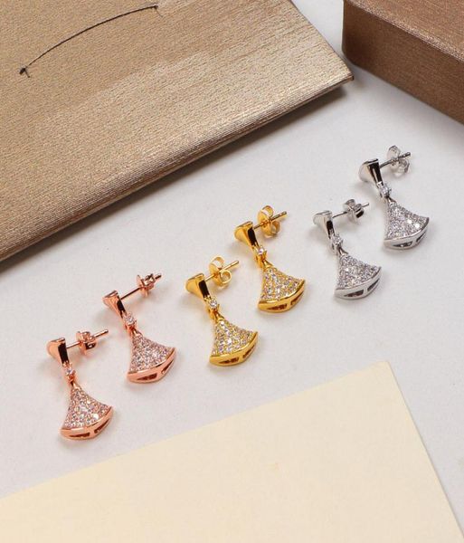 

fashion luxury jewelry earring designers studs fan shape divas dream earrings diamonds small skirt female elegant jewelry for vale9605528, Golden;silver