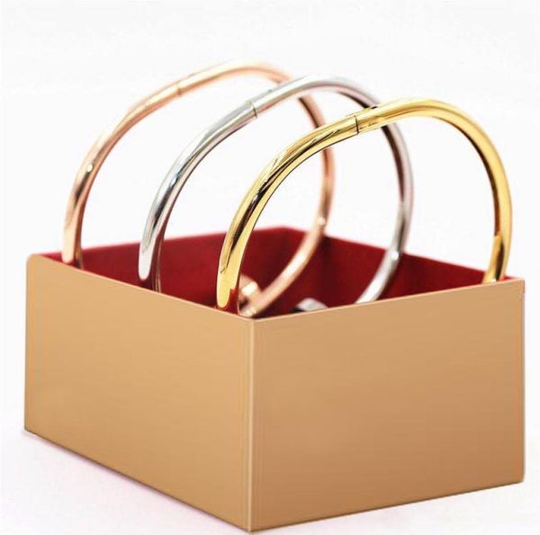 

with box titanium steel gold charm screw nail bracelet bangle pulsera armband for mens and women wedding couples lovers gift jewel8153749, White