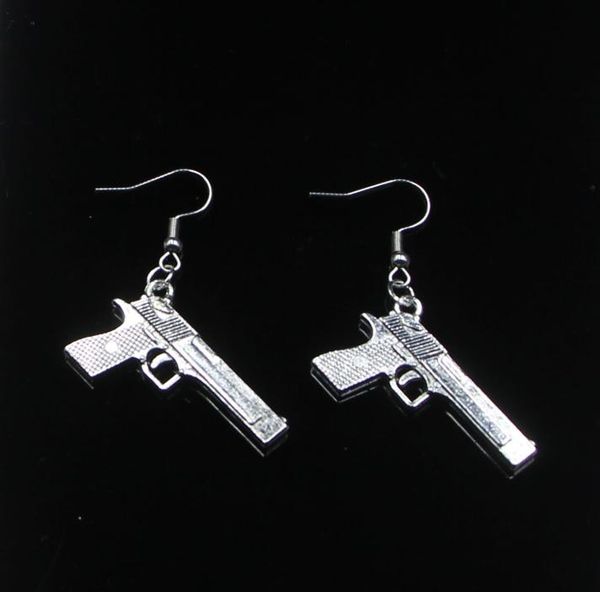 

new fashion handmade 4520mm gun browning pistol earrings stainless steel ear hook retro small object jewelry simple design for wo1095921, Silver