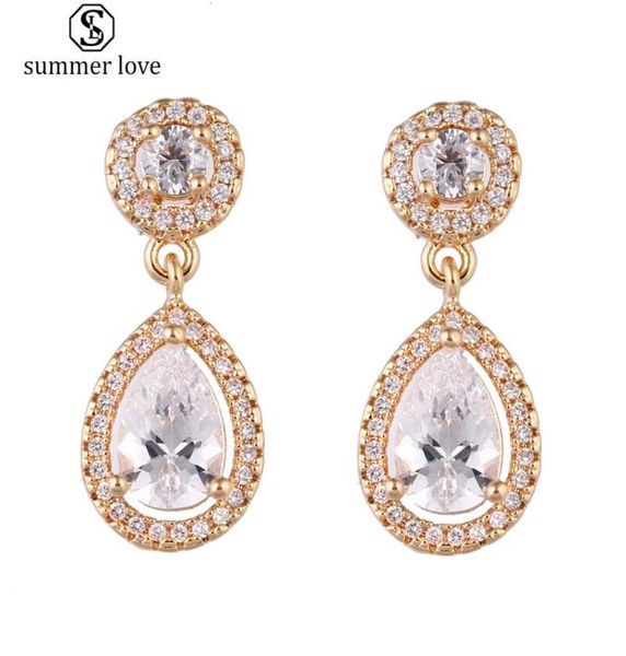 

cubic zirconia waterdrop dangle earring for women girl elegant clear zircon silver gold drop earring wedding party je3856282