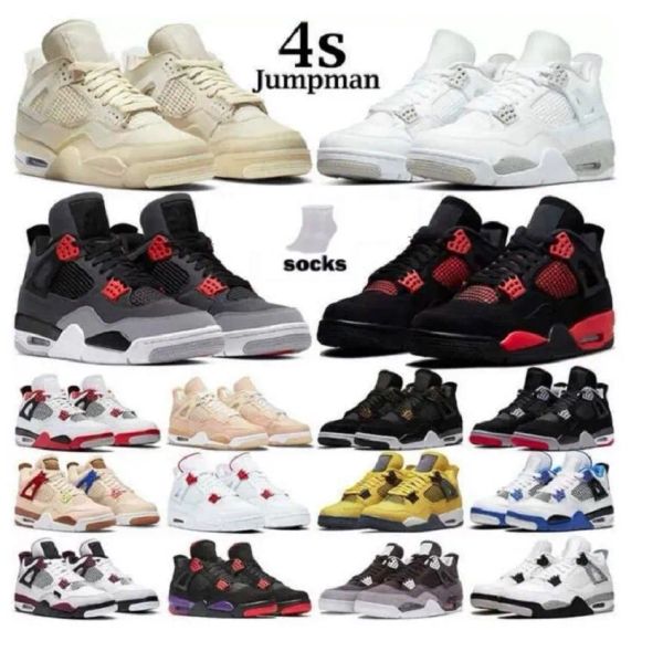 

big kids 2023 jumpman 4 4s basketball shoes university blue tech white sail white cement pure money red thunder pony hair guava ice sneakers, Black