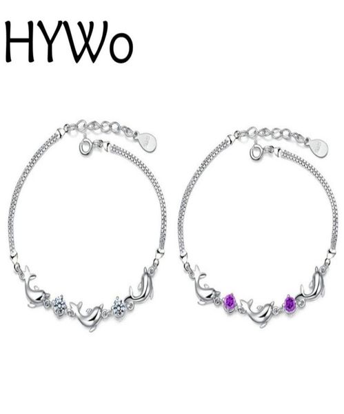 

hywo shop unique diy 925 silver zircon crystal dolphin bracelet for fashion women gift pulseras factory direct special whole9486436, Black