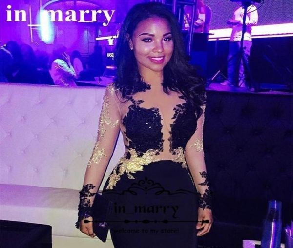 

2019 illusion long sleeves cocktail dress mini short celebrity semi club wear homecoming graduation party gown plus size cus7189059, Black