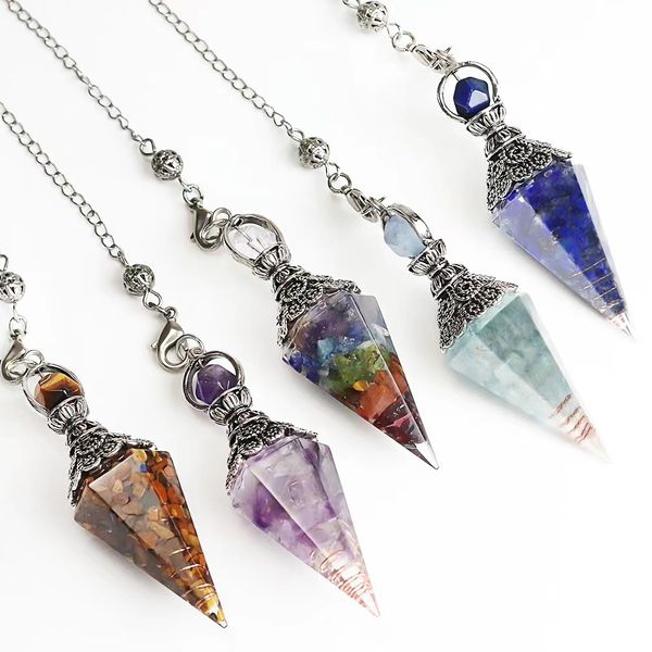 

7 chakra healing crystals pendulum for dowsing divination quartz natural stone pendulums antique reiki pendant pendulo, Black