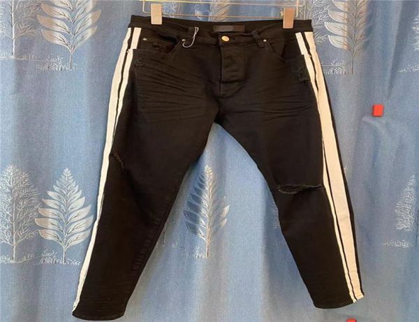 

mens jeans designer bags white stripe off 2022ss jean arrival vintage style hole fashion men slim motorcycle biker causal h2624369, Blue