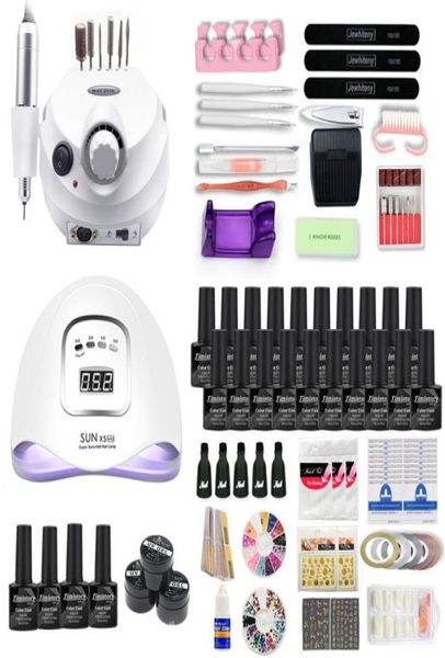 

gel nail polish set 20 kind nail polish kit with 350000rpm drill machine 805448w lamp acrylic kit art tool set1469710