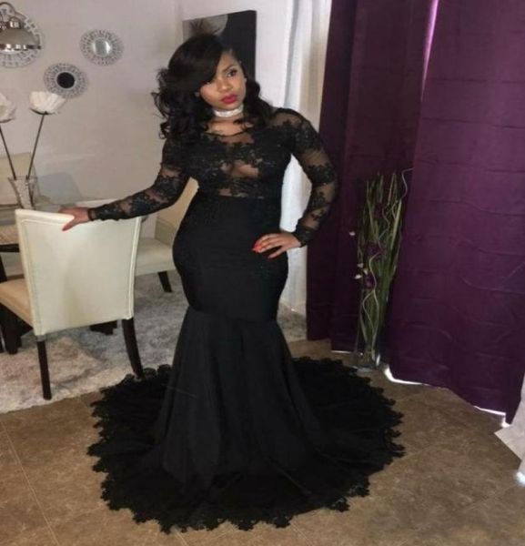 

mermaid prom dress black lace beaded elegant long sleeves party formal dresses evening dresses gowns1468812
