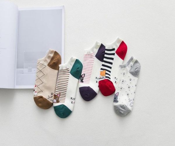 

new 20 pairs womens lovely cats printed funny socks casual cotton crew socks for girls women1359508, Black;white
