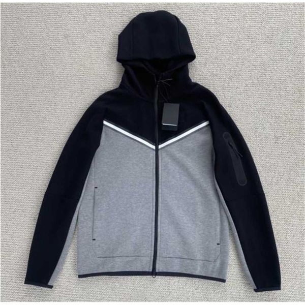 

european american style men's sports hooded hoodies tech casual knitted jacket women's full-length zipper cardigan sweatshirts cu4, Black