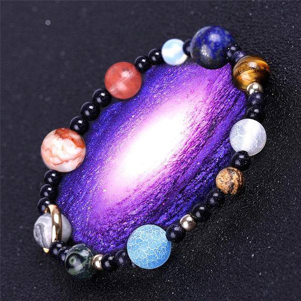

natural stone beaded strands galaxy solar system bracelet universe nine planets earth stars moon bracelets for women, Black