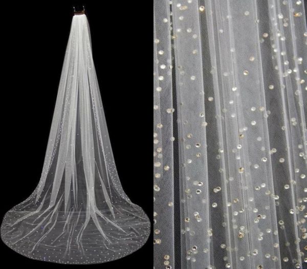 

2019 shining gorgeous beads diamonds one layer chapel train with comb crystal bridal veils wedding accessories3349904, Black