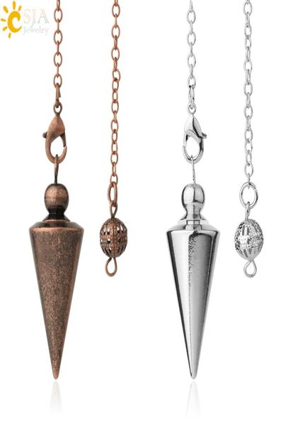 

csja cone metal pendulum for wicca antique copper goldcolor spiritual pendulo radiestesia healing pendule jewelry g3367701834, Silver