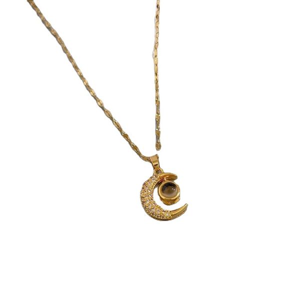

projection necklace fashion star moon pendant 100 languages i love you internet celebrity everything collarbone chain, Silver