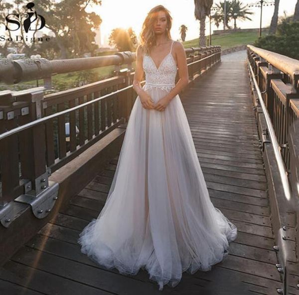 

sodigne s straps spaghetti lace backless tulle bridal gowns vintage wedding dress white lace8366202