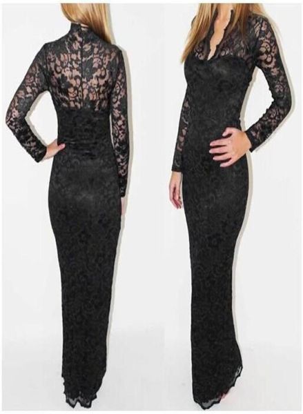 

3 colors celebrity new womens long sleeve v neck lace club evening party long maxi dress dk0611gc 2110133, Black;pink