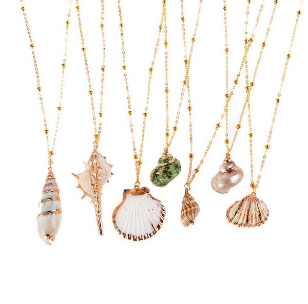 

isang new fashion gold plated seashell conch pendant necklace american european 18k gold chain necklace summer beach jewellry9179471, Silver