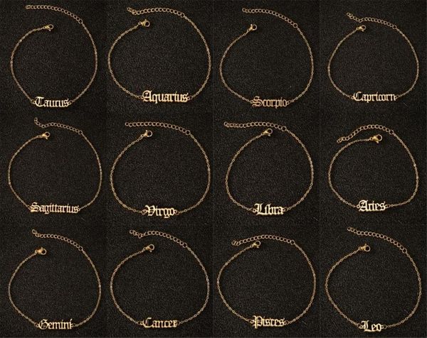 

women men anklets chains 12 constellations zodiac sign letter goldsilver ankle bracelet birthday gift stainless steel foot chains2382822, Red;blue