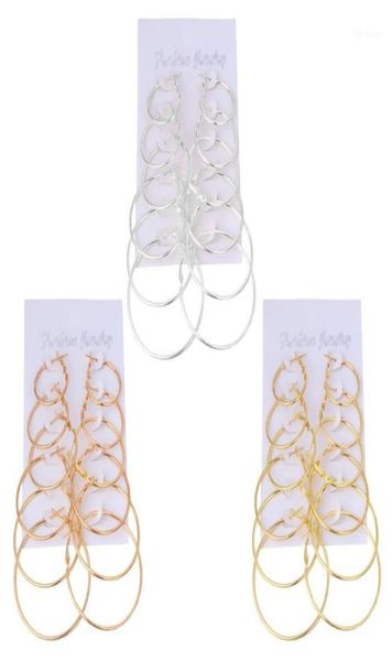 

hoop huggie 6pairsset vintage dangle ring big circle earrings women steampunk ear clip12727035, Golden;silver