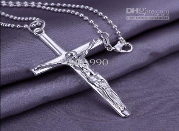 

fashion jewelry 925 silver plated cross of jesus pendant necklace 10pcslot6152724