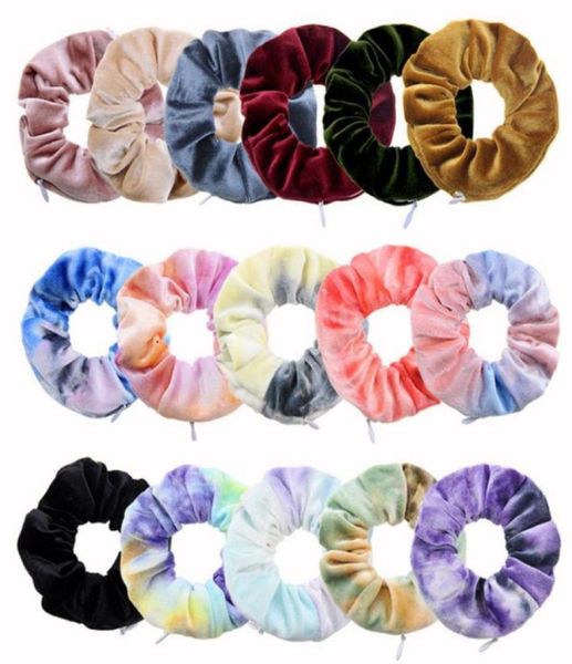 

pocket wallet hair scrunchies zipper large intestine hairbands tie dyed hair band ponytail holder hair accessories 16 designs dw635374166, Slivery;white