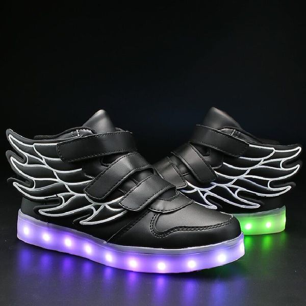 

boots unclejerry kids light up shoes with wing children led shoes boys girls glowing luminous sneakers usb charging boy fashion shoes 230712, Black