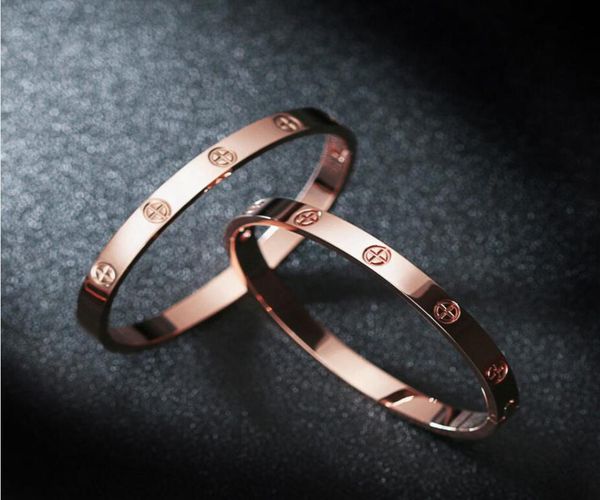 

qulisty titanium steel bracelets silver rose gold bangles women bracelet couple with box9825752, Black