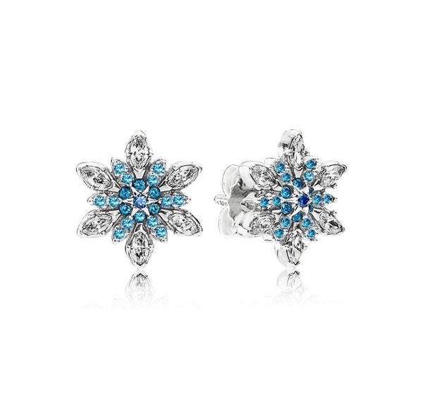 

temperament blue snowflake earrings for pandora 925 sterling silver with cz diamonds elegant ladies earrings with ori9753338, Golden;silver