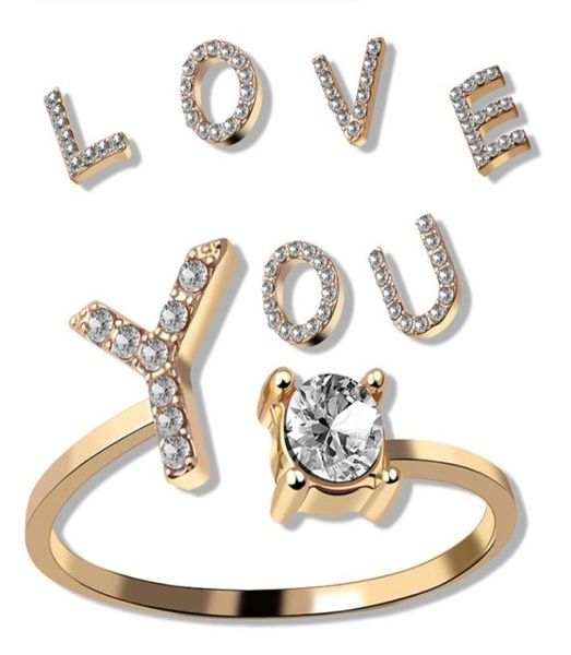 

adjustable jewelry az 26 letter rings for women lovers silver color rhinestone name ring female initial fashion diamond gift 458 2241250, Golden;silver