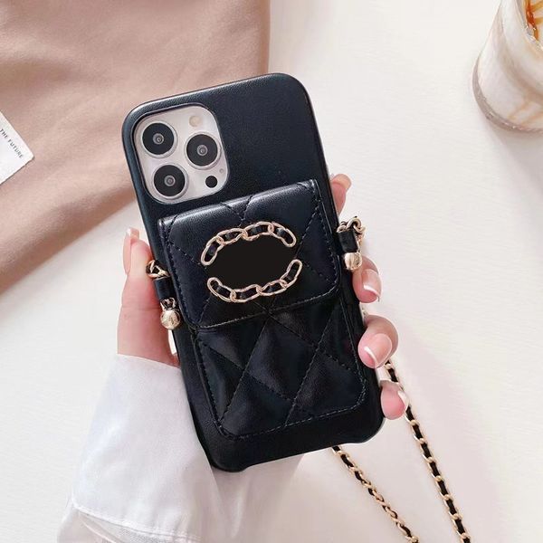 

iphone 14 plus 13 pro max case designer phone cases chains crossbody wallets cross body card pockets holders for apple 12 11 8 luxury diamon