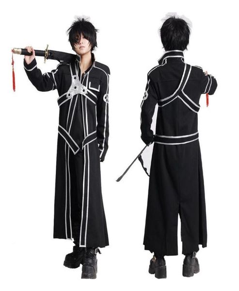

sword art online cosplay costume kirigaya kazuto robe anime sao kirito long overcoat trench cloak belt shoulder straps ani8232377, Black