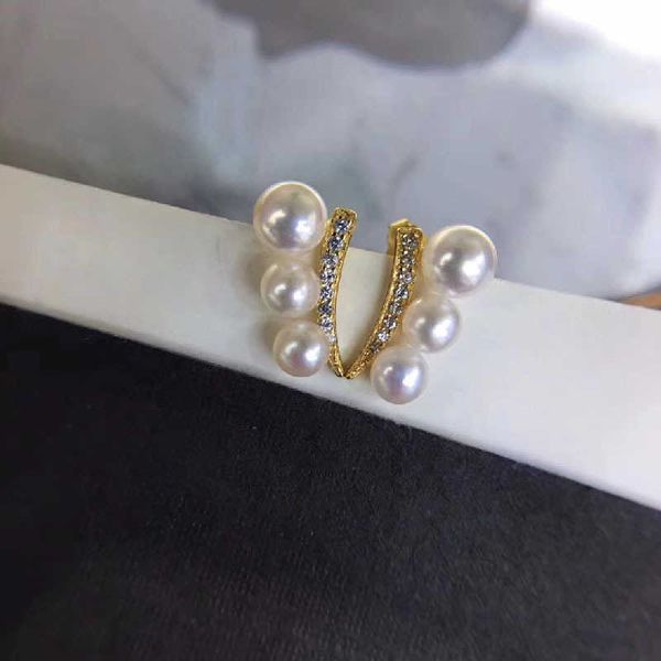 

high version shallow joy jewelry tiffay's same eyelash style micro-set size bead gradual change earrings freshwater pearl female s925 s, Golden