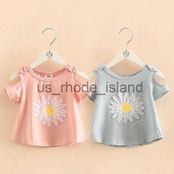 

t-shirts t-shirts summer design cotton princess short sleeve o-neck strapless off-shouler floral cute children for kids baby girl t-shirtt-s, Blue