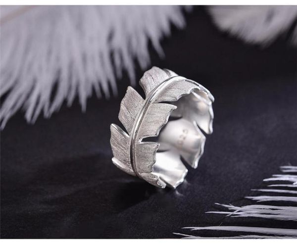 

original handmade designer jewelry s925 sterling silver natural elegant soft feather rings for women two colors8389119
