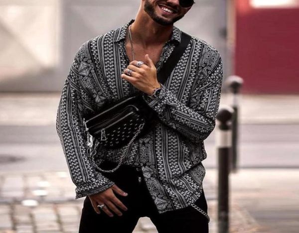 

2020 ethnic style printed shirt men lapel high street button vintage camisa long sleeve mens brand hawaiian shirts s3xl 06304984734, White;black