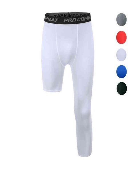 

gym clothing summer men running tights 34 pants male basketball football soccer fitness exercise sport cropped one leg leggings 209384059, White;black
