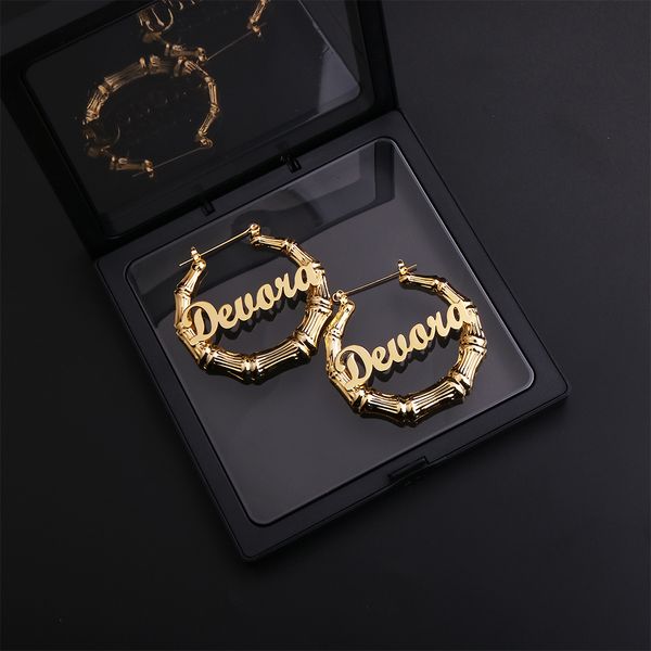 

hoop huggie 30 40 50 60 70 90 100mm bamboo earrings hoop earrings custom bamboo name earrings bamboo style custom earrings for gift 230712, Golden;silver