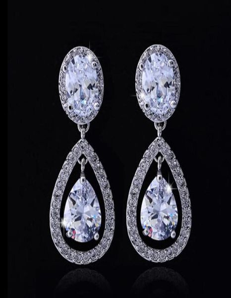 

whole shiny women crystal stud earrings tear drops rhinestone bridal earrings jewelry bridesmaid party earrings 7829393, Silver