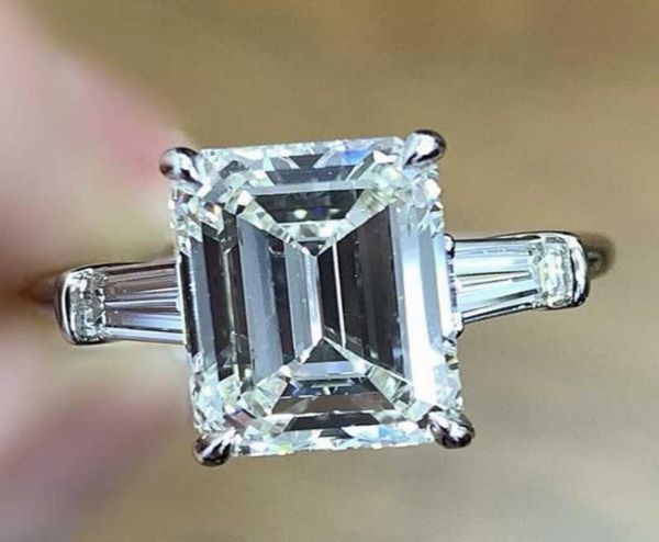 

cluster rings original 6ct emerald cut simulated diamond ring luxury 925 sterling silver wedding engagement finger for women jewel2280063, Golden;silver