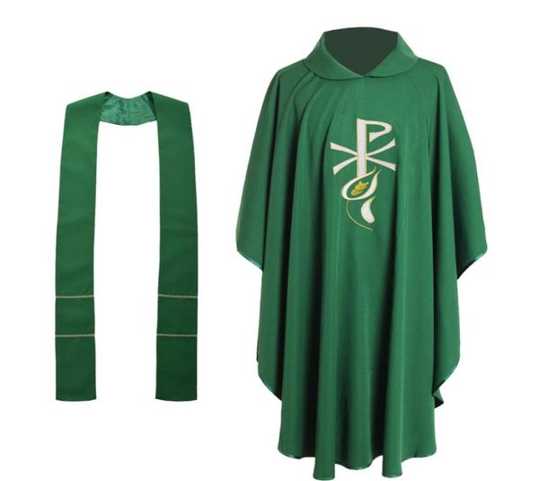 

clergy catholic church costume men pastor green chasuble celebrant wheatear embroidered vestment holy religion costumes vest9829993, Black;red