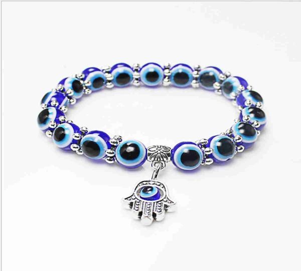 

lucky bracelet vintage blue eyes beads fatma hands men and women personality weird wrist ornaments4350079, Golden;silver