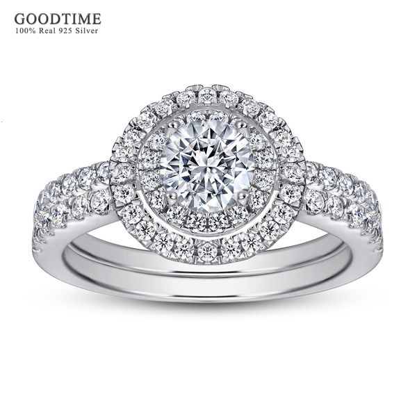 

wedding rings luxury ring set for women lady pure 100% 925 sterling silver round zircon wedding engagement ring jewelry accessories 230712, Slivery;golden