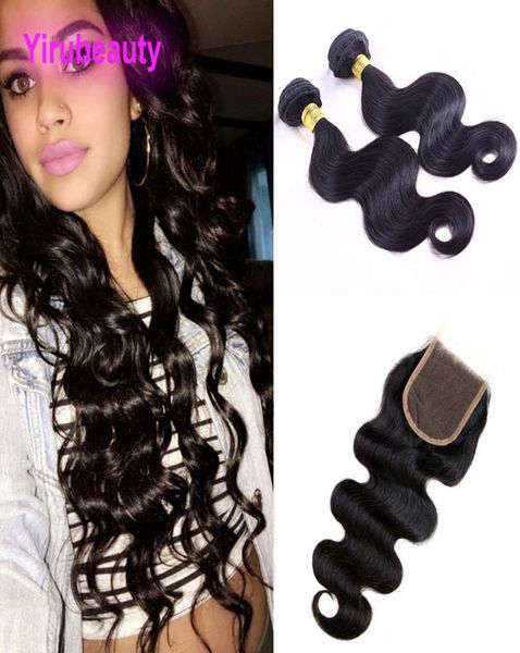

peruvian unprocessed human hair lace closure with bundles body wave can be dyed 2 bundles 4x4 lace closures6150386, Black;brown