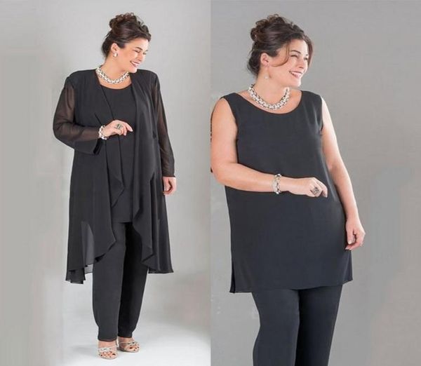 

black chiffon mother of the bride pant suits jewel neck wedding guest dress with long sleeves jacket mothers of the groom dresses5290597, Black;red