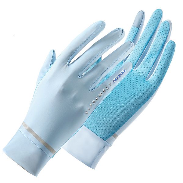 

five fingers gloves women gloves summer anti-uv sunscreen ice silk thin gloves mesh breathable gloves for driving cycling fishing bike sport, Blue;gray